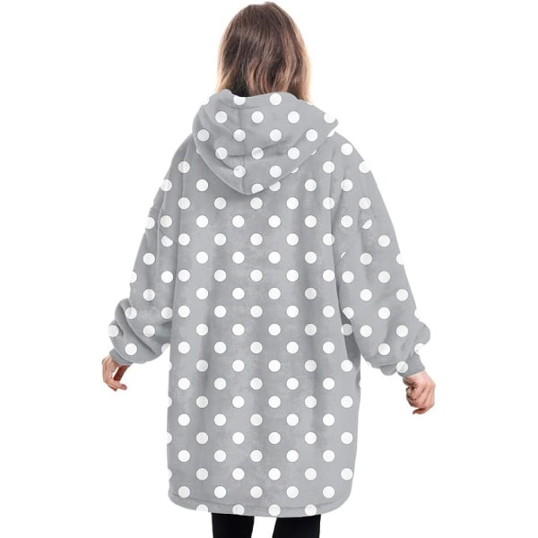 Oversized Blanket Hoodie Fluffy Fleece Hoodie Filt för kvinnor One Size Polka Dot - Grey