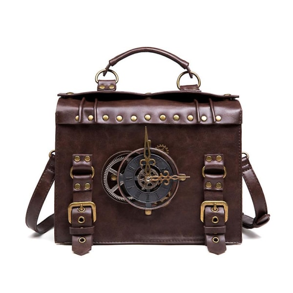 Messenger Bag Läder Retro Portfölj Steampunk Crossbody Axelväska brown