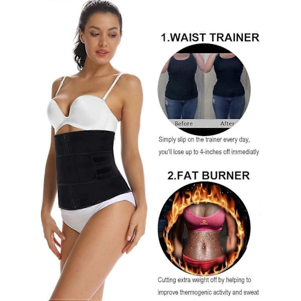 Sved Waist Trainer til Kvinder med To Bælter, Neopren Workout Korset Waist Trainer Cincher Trimmer Shaper Lynlås black s