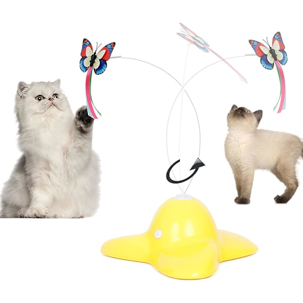 Indoor Teaser Interactive Cat Toy with 360 Electric Rotating Butterfly (Yellow)