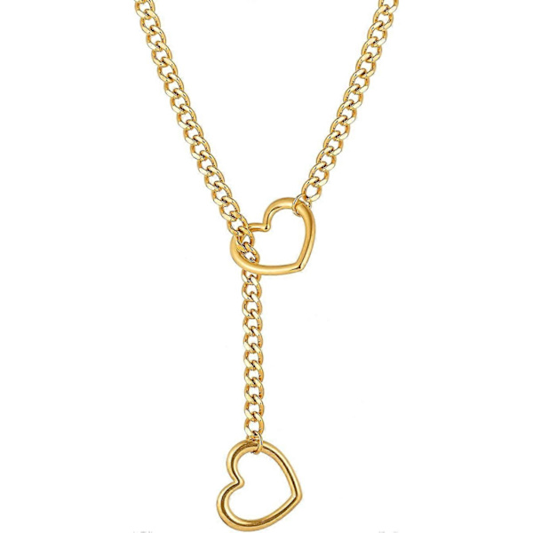 Hjerte O-ring Slip Chain Halskæde til Kvinder Rustfrit Stål Cuban Chain Hjerte Halskæde Punk Rock Krave Halskæde Håndlavet Justerbar Lariat Y Halskæde gold