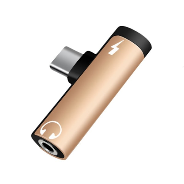 Aluminiumlegering två-i-ett typ-c adapter 3,5 mm mobiltelefon hörlursomvandlare gold