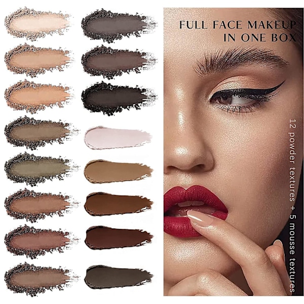 Øjenbryn Pulver Palette Sæt, 12 Farver Øjenbryn Pulver, 5 Farver Øjenbryn Mascara, 4 Øjenbryn Skabeloner, Øjenbryn Pensel og Blyant