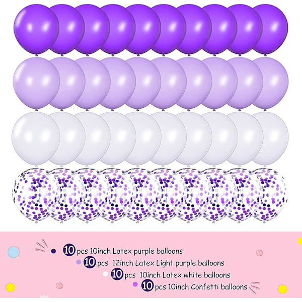 50 Pieces Purple Balloons Party Decorations Confetti Balloons Latex Balloons for Girls and Women Birthday Deco