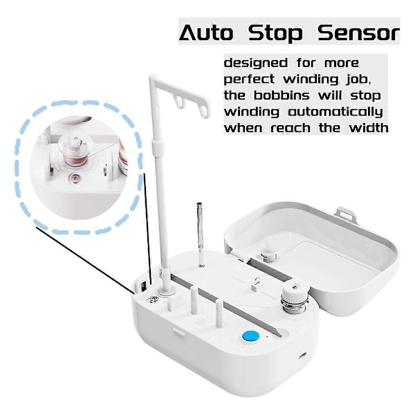 Automatisk spolevikler med automatisk stopp, stor trådholder for symaskintråd