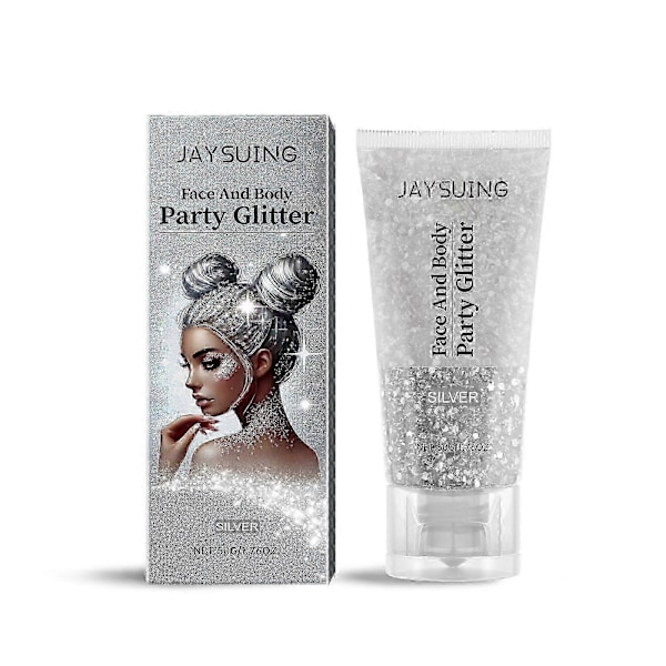 Jaysuing Glitter Sequins Gel Natural Three-Dimensional Body High-Gloss Sequins Party Carnival Multi-Color Optional - Silver 50G -3632078468931