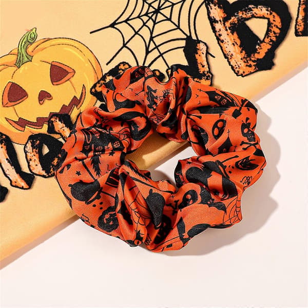Fargerike Halloween-hårstrikker Gresskar-hårstrikker Elastiske sateng-hårstrikker Hestehaleholdere Myke hårstrikker 1 1