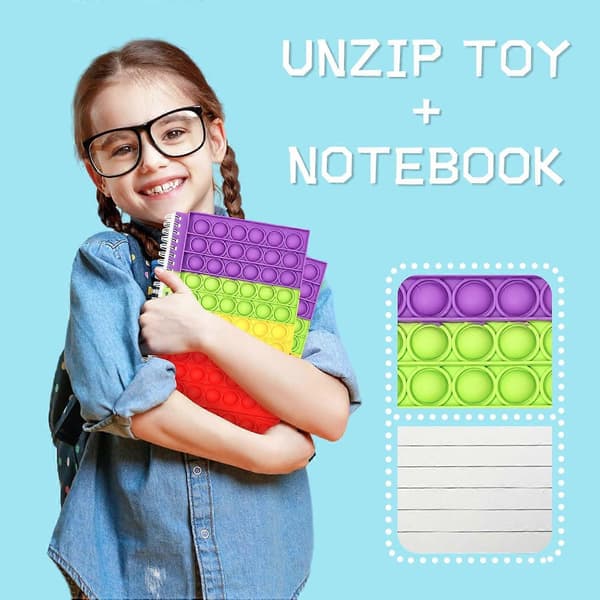 Journal Notesbog, Spiral Notesbog, Linjerede Notesbøger, Push Pop Bubble Fidget Sensorisk Legetøj, Stresslindrende Fidget Legetøj, Sød Notesbog til Skole