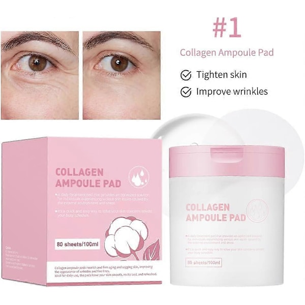 Collagen Toner Pads, Runde Bomulds Toner Pads til Ansigtet, Fugtgivende Opklarende Toner Pads, Hudstrammende & Gendan Elasticitet collagen ampoule pad