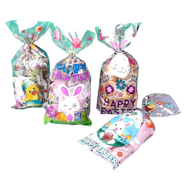 50 st Förpackningspåsar Transparent Tecknad Kanin Ägg Kyckling Stor Kapacitet Mångsidig Festlig Dekorativ Gör-det-själv Påskkex Present Snacks Påsar a