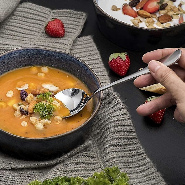 Piao Suppe Skjeer 3-delt sett av høy kvalitet rustfritt stål bordskjeer tykke runde dype skjeer sett bestikksett