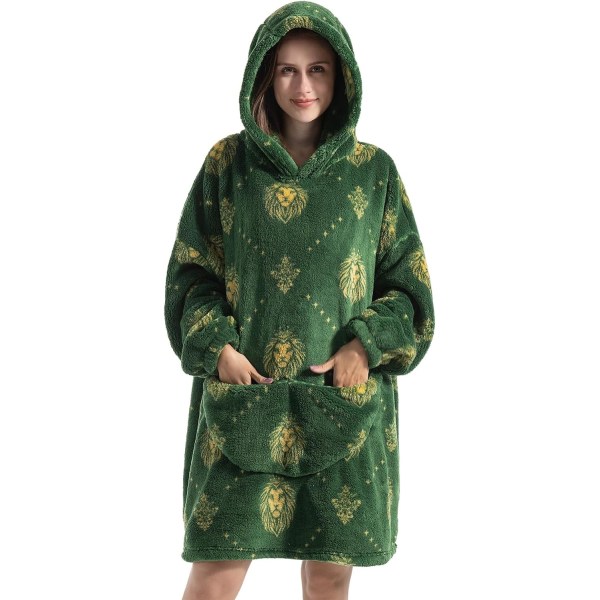 Oversized hoodiefilt för kvinnor Vuxna Oversized Wearable Hoo Green Lion