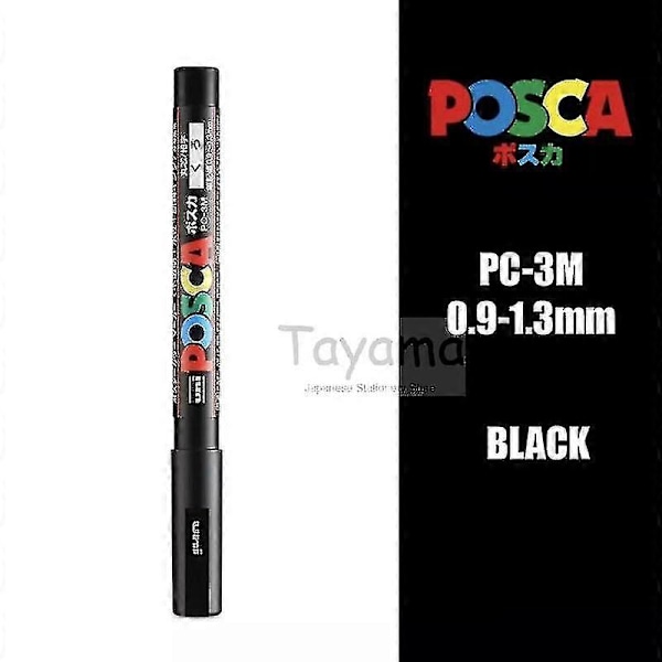 1 stk Uni Posca Pc-3m Malingmarkør - Ekstra Fin Kuglepen 0,9-1,3 mm Kunstmarkørpenne Vandbaseret 24 Farver Tilgængelige - Kunstmarkører - black