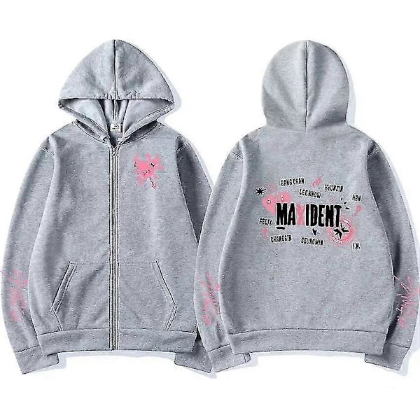 Koreansk Mode Stray Kids Maxident Lynlås Hoodie Mænd Kvinder Cardigan Zip Up Frakke Hoodies Par Casual Mode Trøjer Sort m