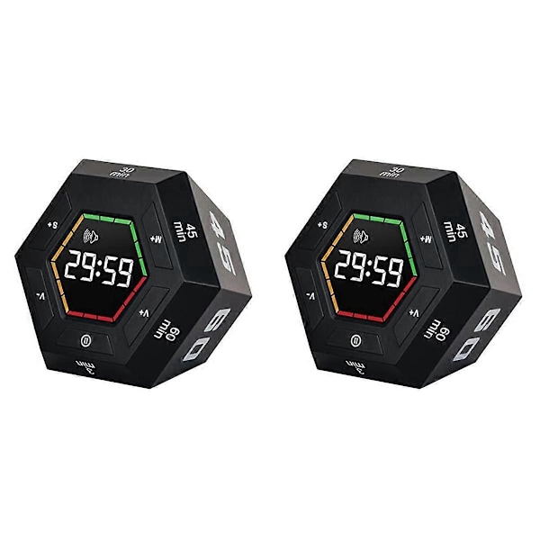 2X Pomodoro-timer, Produktivitetstimer, 3, 5, 15, 30, 45, 60 Minutters Forhåndsinnstilt Smart Nedtellingstimer, Tim