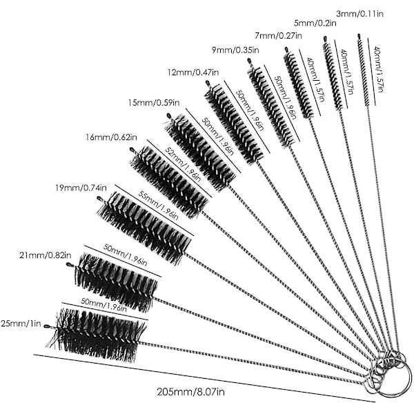 Nylonflaske og sugerørsflaske rengjøringsbørste sett: Multi-diameter børster