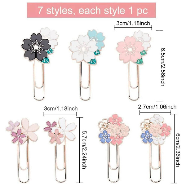 7 stk. Papirklips, Søde Farverige Sakura Papirklips Planlægger Tilbehør til Studerende Markering