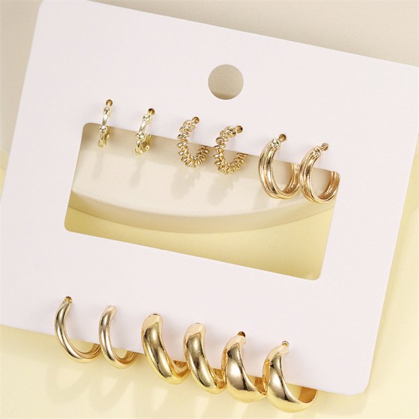 6 par/set enkla metall C-formade hoops, mångsidiga örhängen set för kvinnor, vardagligt bruk