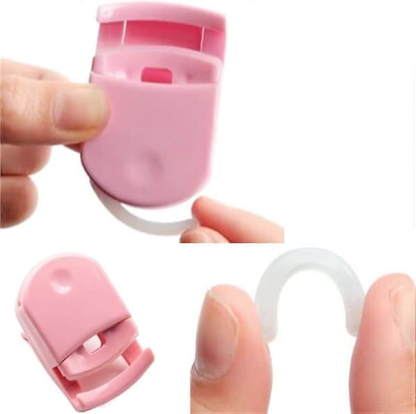 Mini ögonfransböjare 2-pack med utbytesdynor, resevänlig för alla ögonformer, rosa grön