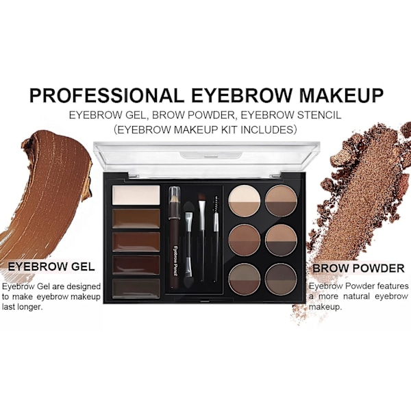 Øjenbryn Pulver Palette Sæt, 12 Farver Øjenbryn Pulver, 5 Farver Øjenbryn Mascara, 4 Øjenbryn Skabeloner, Øjenbryn Pensel og Blyant