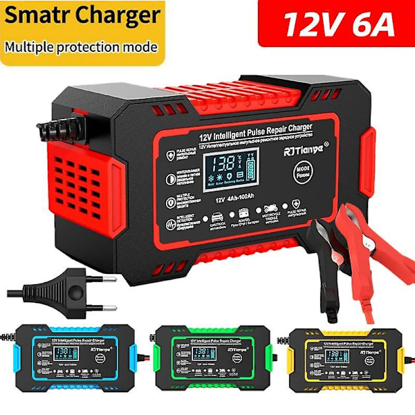 12V Akun Latauslaite Autolle Moottoripyörälle Moolle Täysin Automaattinen Monitoiminen 6A Pulssikorjaus Kosketusnäyttö ja LCD-näyttö Kosteille Kuiville Lyijyakuille