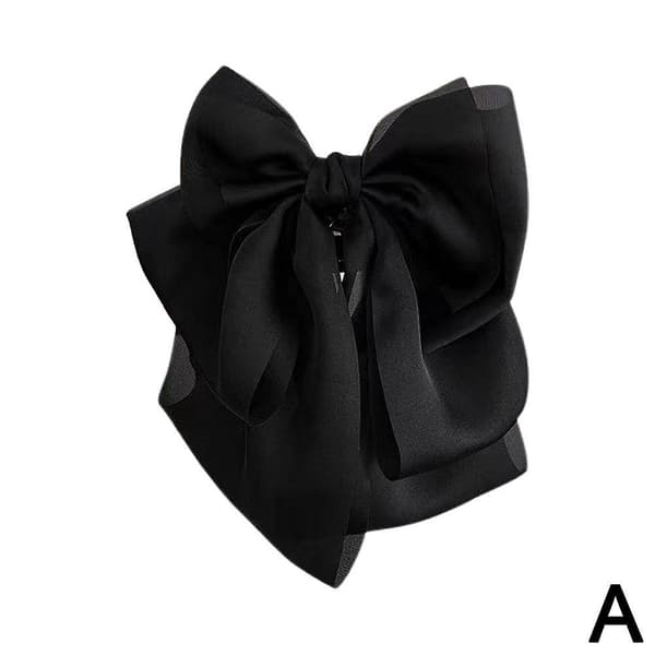 Kvinner Jente Retro Elegant Chiffon Blonder Stor Sløyfe Hårklemme Hårspenne Black