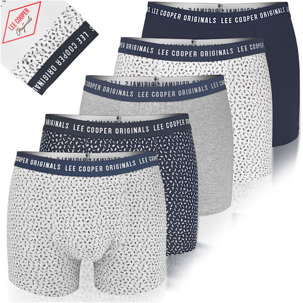 LEE COOPER - Førsteklasses Mænds Undertøj  - 5-pak - Højkvalitets Klassisk Komfortabel Blød Let - Premium Boxershorts Herreboxershorts Bomuld L