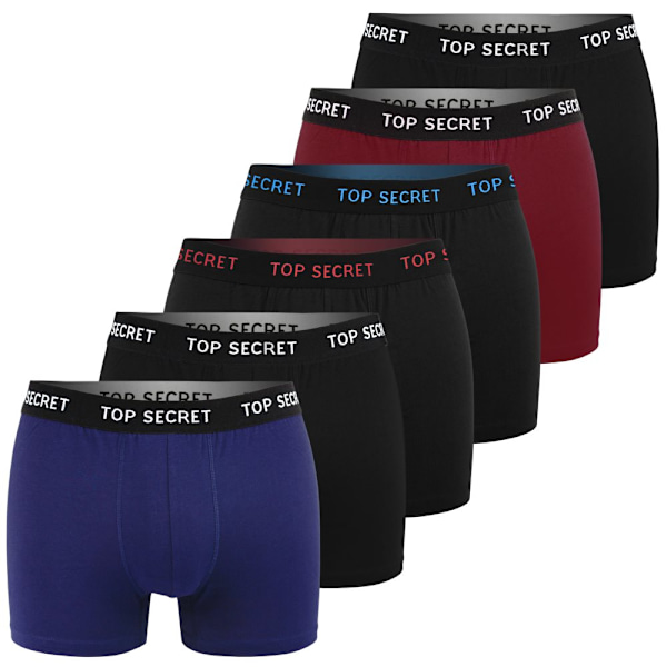 TOP SECRET - Førsteklasses Mænds Undertøj  - 6-pak - Højkvalitets Klassisk Komfortabel Blød Let - Premium Boxershorts Herreboxershorts Bomuld Färgmix: svart, blå, röd L