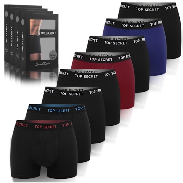 TOP SECRET - Førsteklasses Herreboxershorts - 8-pak - Højkvalitets Klassisk Komfortabel Blød Let - Boxershorts Mænds Undertøj Färgmix: svart, röd, blå L