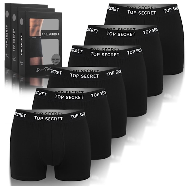 TOP SECRET - Førsteklasses Mænds Undertøj  - 6-pak - Højkvalitets Klassisk Komfortabel Blød Let - Premium Boxershorts Herreboxershorts Bomuld svart L