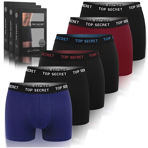 TOP SECRET - Førsteklasses Mænds Undertøj  - 6-pak - Højkvalitets Klassisk Komfortabel Blød Let - Premium Boxershorts Herreboxershorts Bomuld Färgmix: svart, blå, röd M