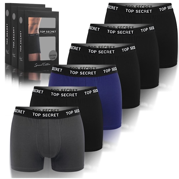 TOP SECRET - Førsteklasses Mænds Undertøj  - 6-pak - Højkvalitets Klassisk Komfortabel Blød Let - Premium Boxershorts Herreboxershorts Bomuld Färgmix: svart, blå, grå XXL