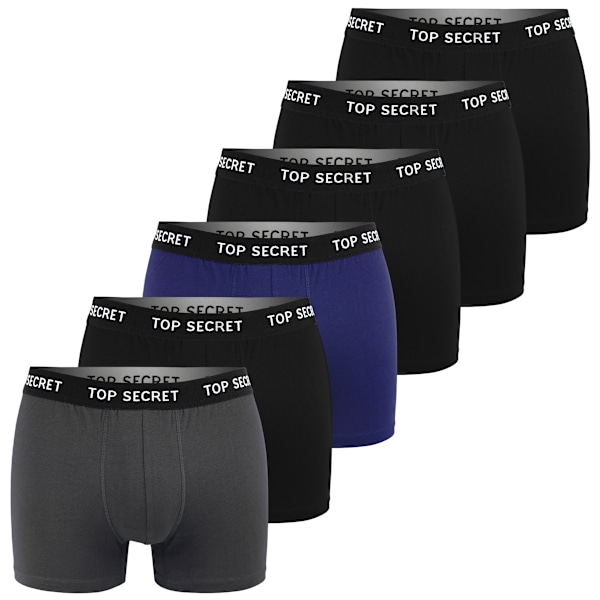 TOP SECRET - Førsteklasses Mænds Undertøj  - 6-pak - Højkvalitets Klassisk Komfortabel Blød Let - Premium Boxershorts Herreboxershorts Bomuld Färgmix: svart, marinblå, grå M