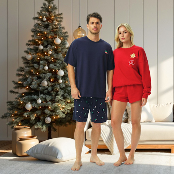 HENDERSON Pyjamas för kvinnor - Set med sweatshirt och shorts för julen Röd pyjamas S