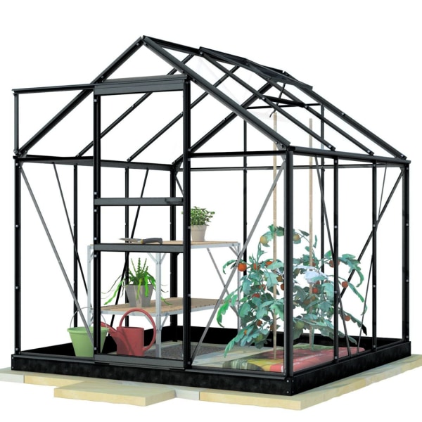 Lykke Växthus Glas 3,8m2, svart svart one size