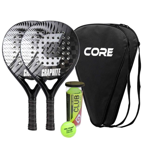 Core padelracket graphite PRO set, 2 racketar och bollar svart one size