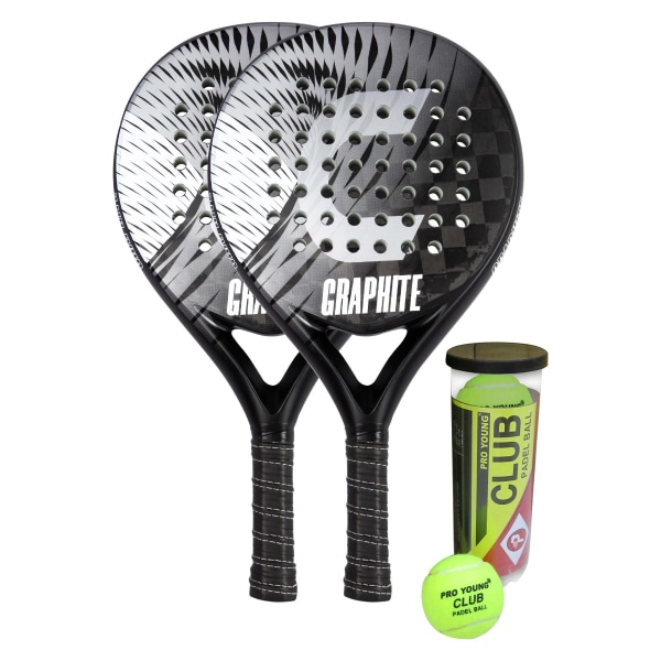Core padelracket graphite PRO set, 2 racketar och bollar svart one size