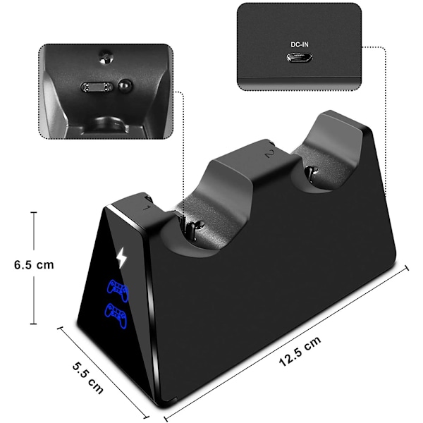 PS4 Controller Oplader DualShock 4 Controller Opladestation Dock, 4 Opladningsstand til PS4 / PS4 Slim / PS4 Pro Controller