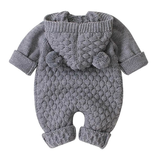 Nyfödd bebis pojke flicka björn öra stickad sparkdräkt jumpsuit huvtröja outfit set (6-12 månader)