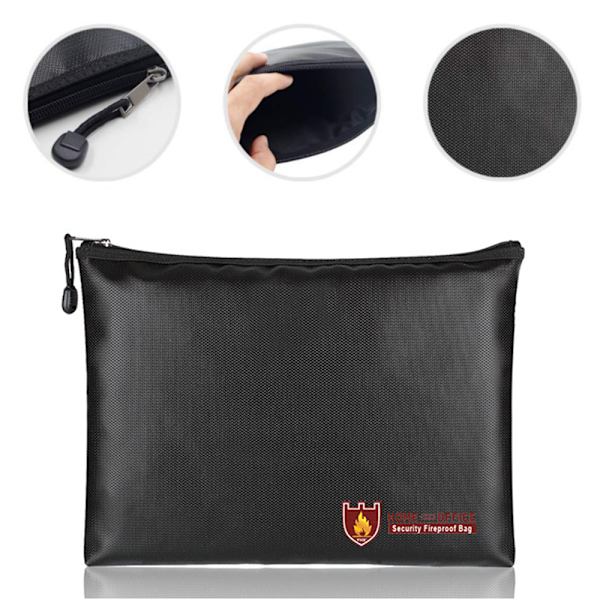 Brandsäker dokumentväska, vattentät brandbeständig dragkedjeficka för kontanter, bankfil, pass, foton, värdesaker och smyckesskydd (29cm *