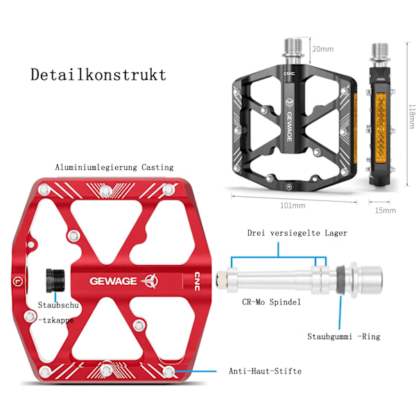 Cykepedaler med reflekterende striber, 3 forseglede lejer, skridsikker CNC-aluminium cykelplatform, 9/16 tommer pedaler til racercykel, MTB,