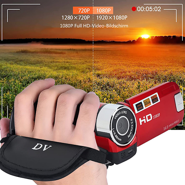 Videokamera, Full HD High Definition Digitalt Videokamera, 16x Zoom, COMS Sensor, 270° Rotasjon, 2.4\" Fargeskjerm, Videoopptak