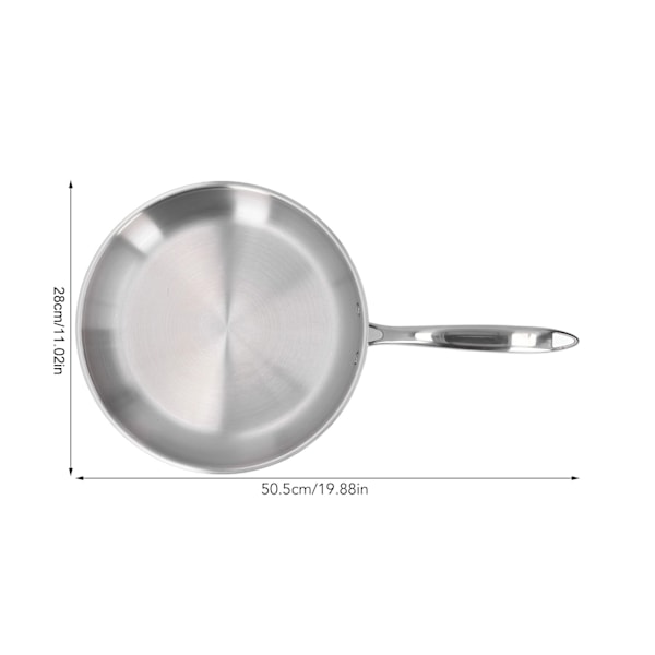 Ruostumattomasta teräksestä valmistettu paistinpannu, paksuuntettu 304 ruostumaton teräs, pinnoittamaton, 3-kerroksinen ruostumaton teräspannu munakkaiden paistamiseen, 28 cm