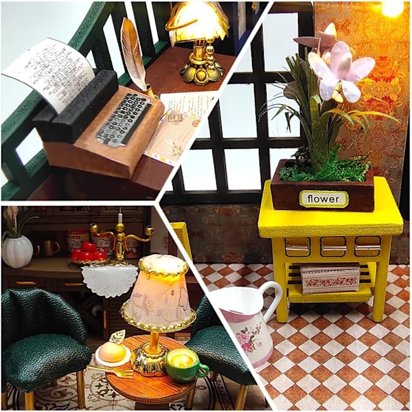 Dockhus Miniatyr med Möbler, Idé DIY Trädockhus Kit LED