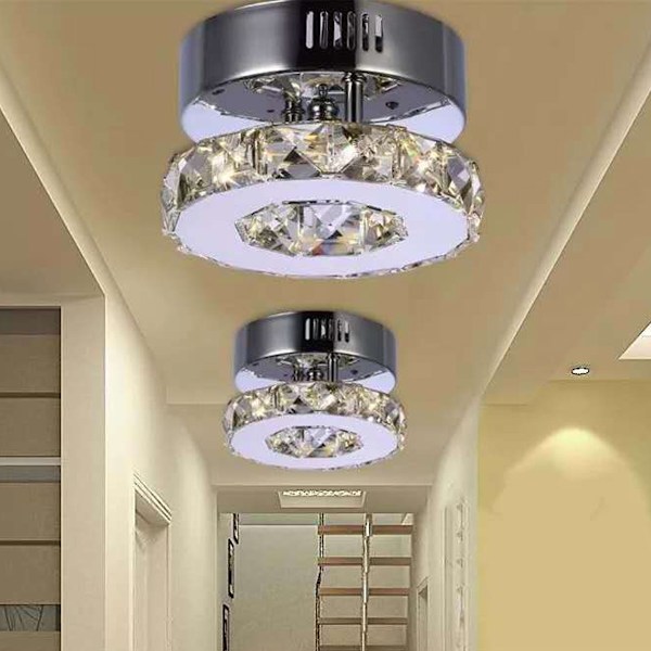 Rund krystal loftslampe lysekrone loftslampe til entré, stue, soveværelse og spisestue (hvid) - Hvid