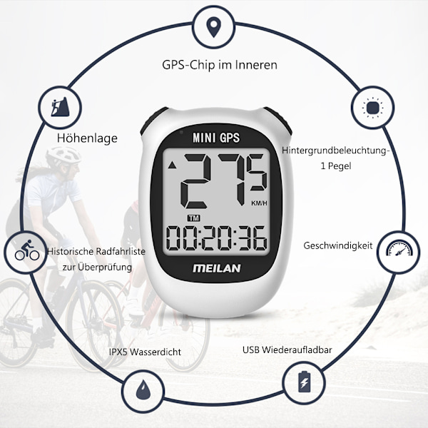Mini GPS-cykelcomputer, trådlös cykelmätare och hastighetsmätare cykelcomputer IPX5 vattentät cykelcomputer med LCD-display för utomhusbruk