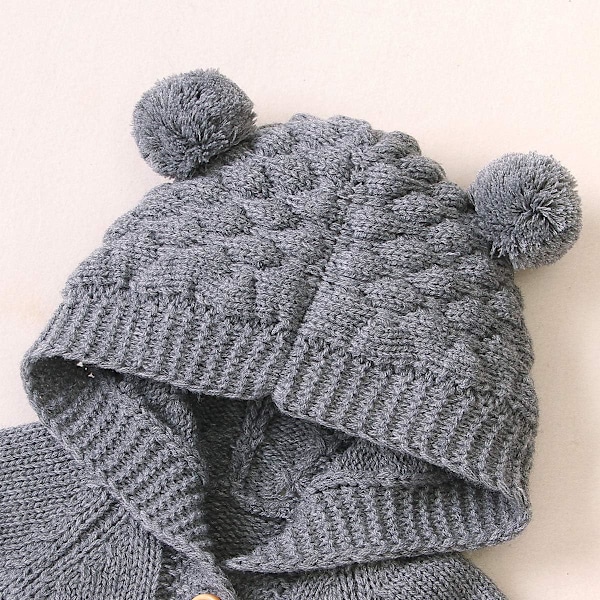Nyfödd bebis pojke flicka björn öra stickad sparkdräkt jumpsuit huvtröja outfit set (6-12 månader)