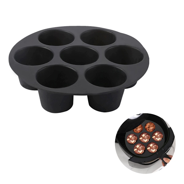 7 Huls Silikone Muffinform, Airfryer Muffinforme til Bagning af Cupcakeforme - Chokoladeform Cupcake Maker (Sort)