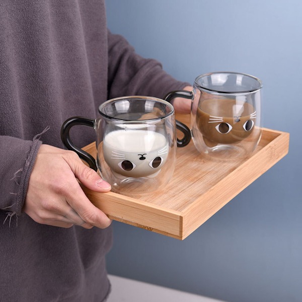 Krus med sort kat Krus med hank Dobbeltvægget kaffekop