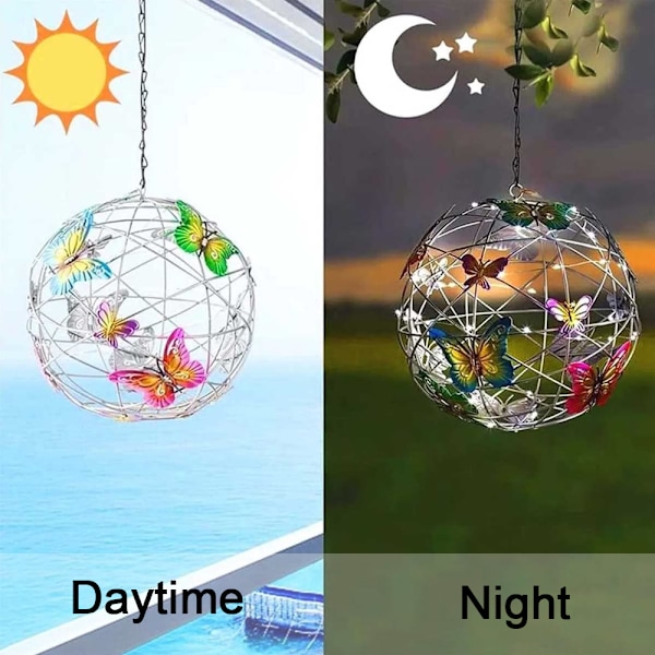 2 Pakke Sommerfugle Lys Have Dekorativ Have Solcellelamper Hængende Mesh Kugle med Sommerfugle Dekor